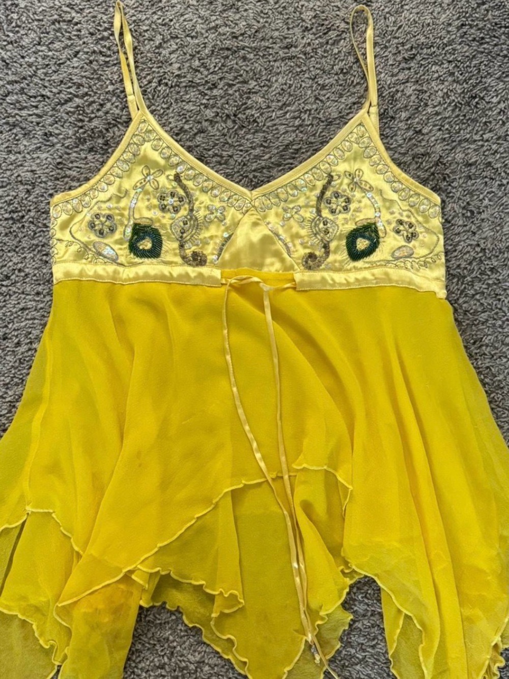 Sugarlips Yellow Embellished Silk Camisole